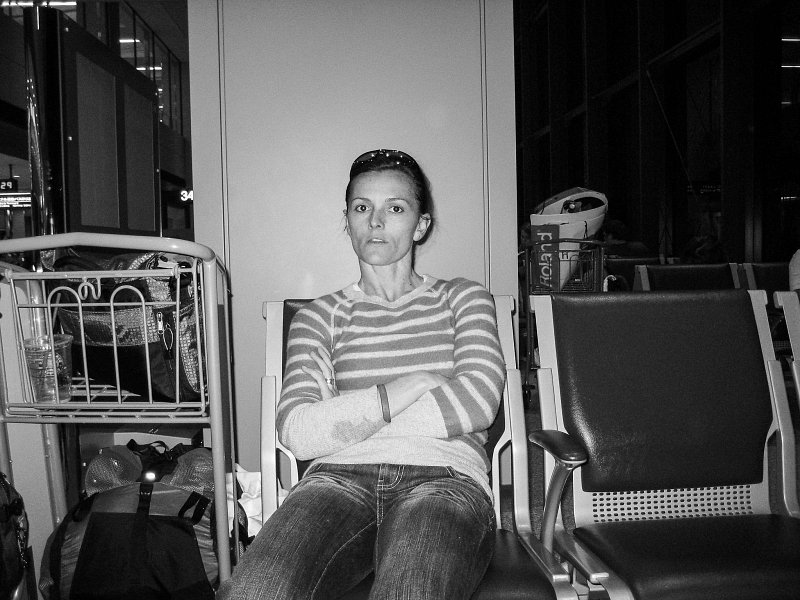 Monica waiting for our flight to Bangkok.