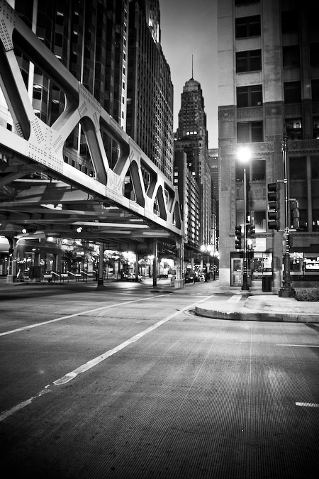 Intersection of Wells and Wacker at Night